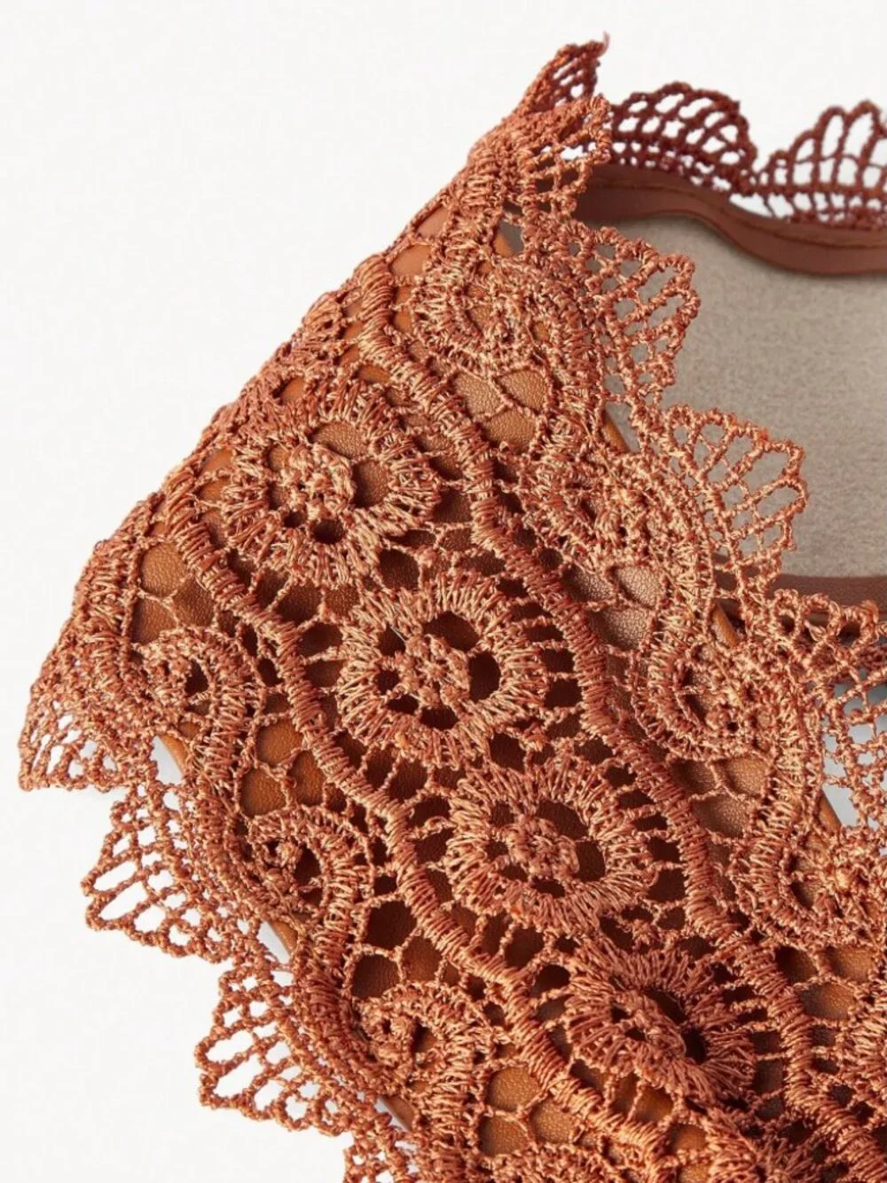 Rust Brown Crochet Lace Waist Belt with Tie Straps